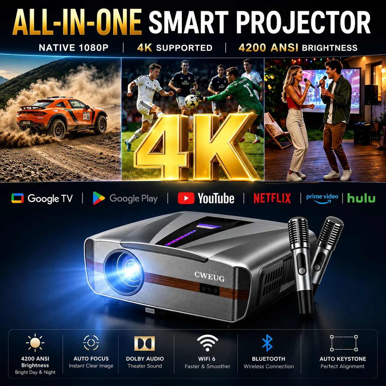 Home Cinema Experience - Proyektor 4K E9 UHD Baru Smart
